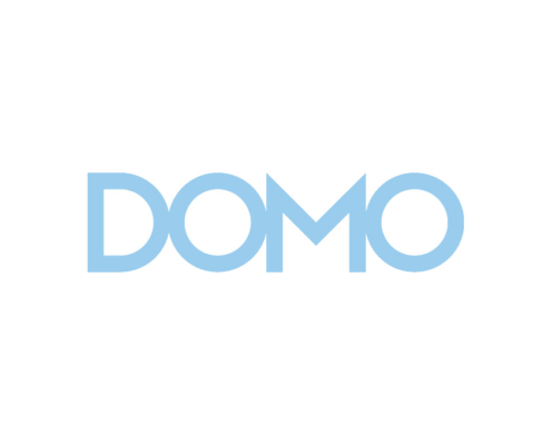 DOMO light blue logo on white background.