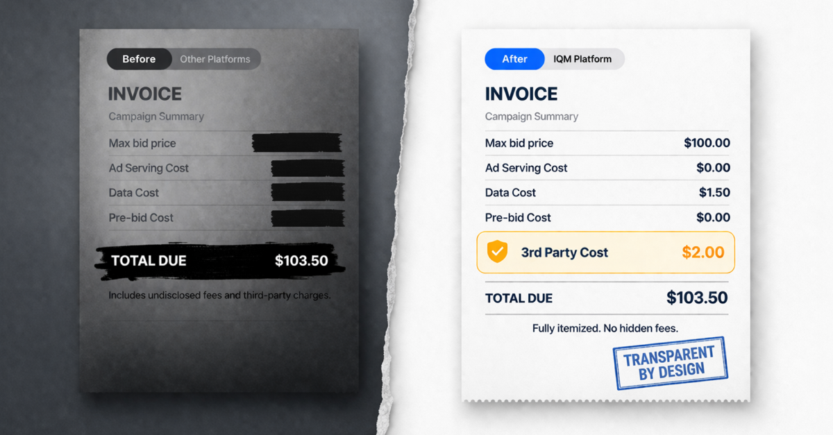An image showing IQM's fee transparency vs. other platforms